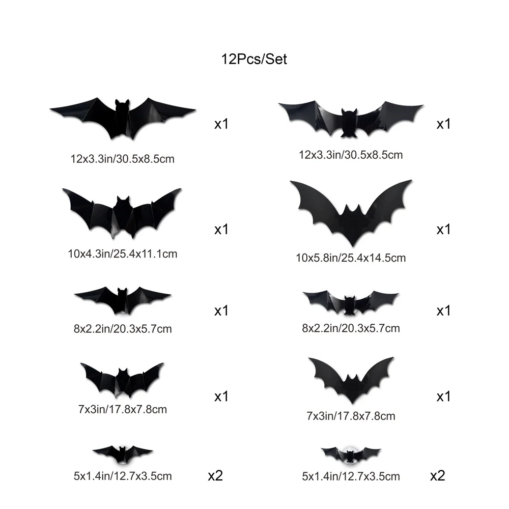 Measurements and contents of the 12-piece bat set