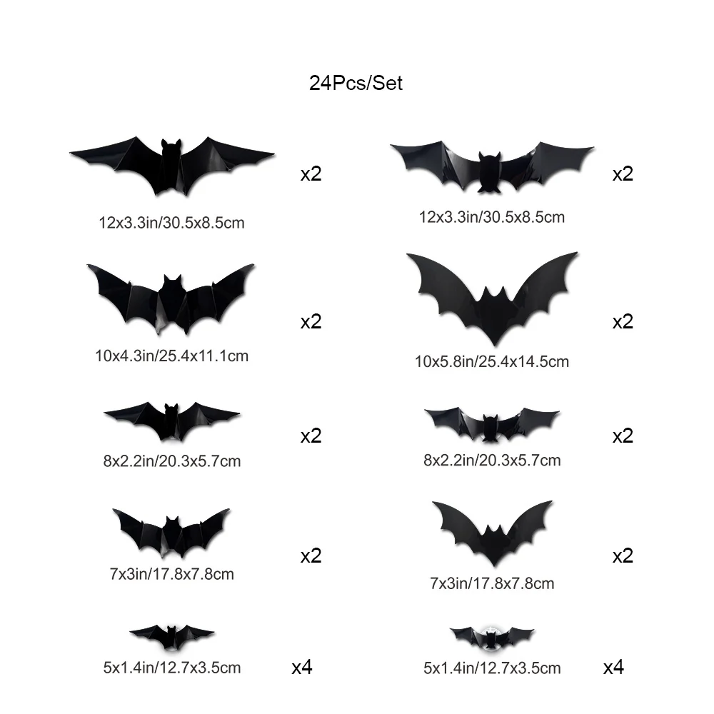 Measurements and contents of the 24-piece bat set