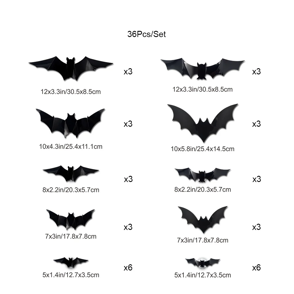 Measurements and contents of the 36-piece bat set