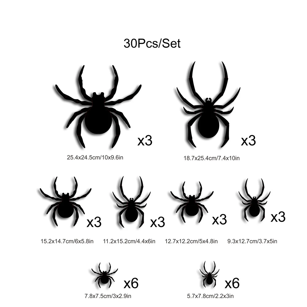 Measurements and contents of the 30-piece spider set